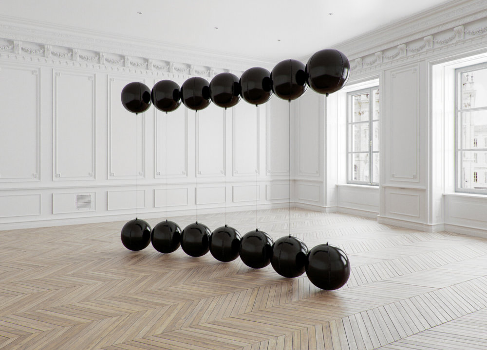 Bb Floating Black Balloons Installations By Tadao Cern 3