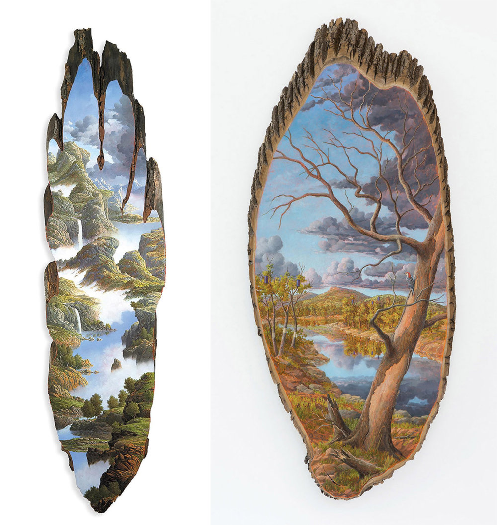 Bucolic Landscapes Painted On The Surfaces Of Cut Tree Trunks By Alison Moritsugu 4