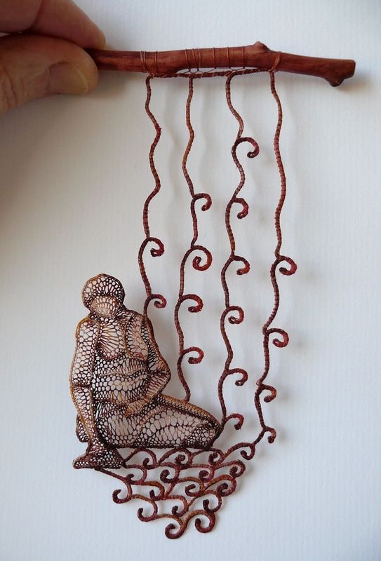 Figure Lace Sculptures Attached To Sticks And Pieces Of Found Wood By Agnes Herczeg 11
