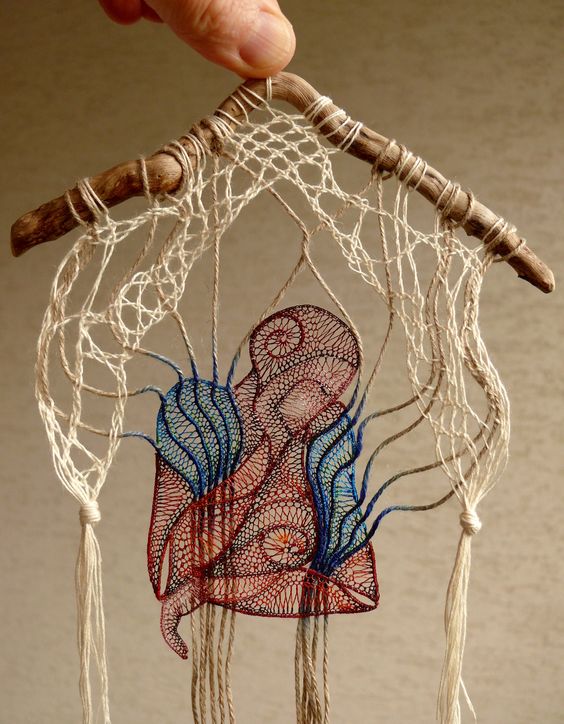 Figure Lace Sculptures Attached To Sticks And Pieces Of Found Wood By Agnes Herczeg 1