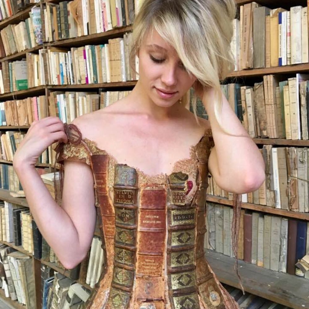 A stunning dress made from old book covers by Sylvie Facon