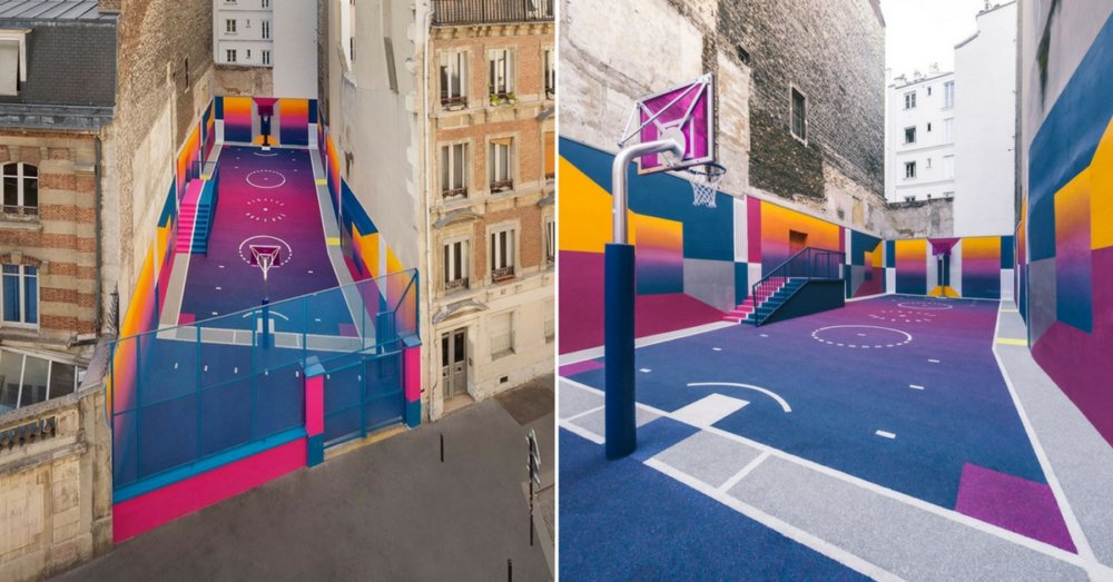 Parisian Basketball Court Amazingly Decorated With The 80s Colorful Aesthetic By Ill Studio Pigalle And Nike 1