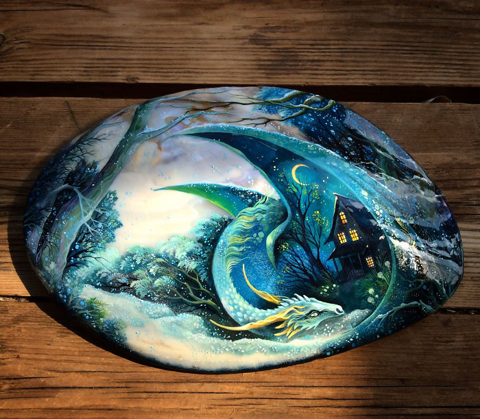 Stunning Paintings Of Dragons And Koi On Wood And Ornamental Stones By Tatiana Verkhovskaya 27