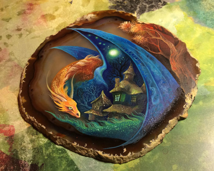 Stunning Paintings Of Dragons And Koi On Wood And Ornamental Stones By Tatiana Verkhovskaya 47