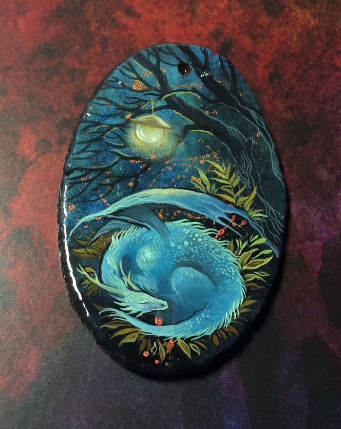 Stunning Paintings Of Dragons And Koi On Wood And Ornamental Stones By Tatiana Verkhovskaya 1