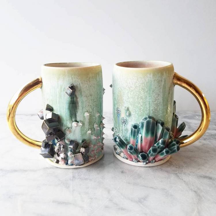 Ceramic Coffee Mugs Beautifully Customized With Crystal Details By Katie Marks 1