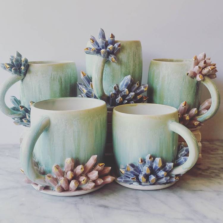 Ceramic Coffee Mugs Beautifully Customized With Crystal Details By Katie Marks 7