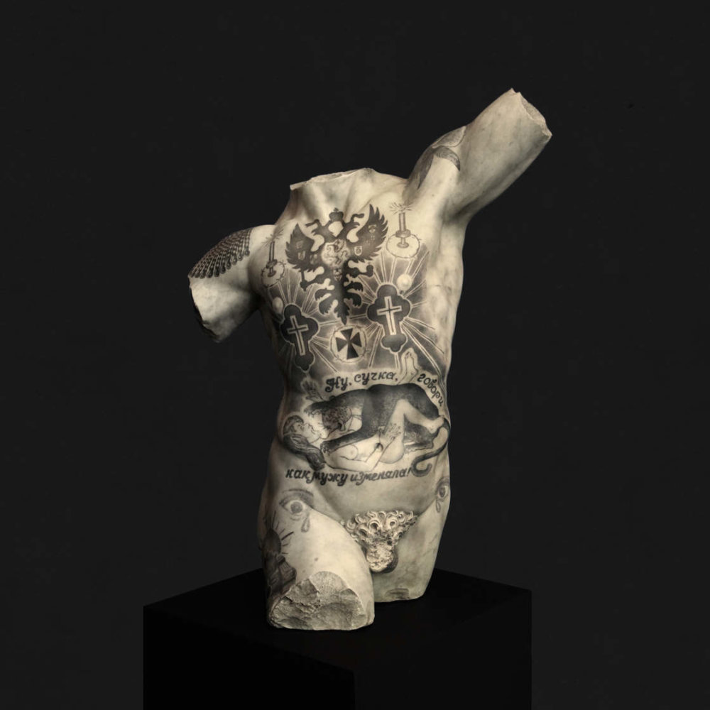 Classical Marble Sculptures Covered With Traditional Far Eastern Tattoos By Fabio Viale 11