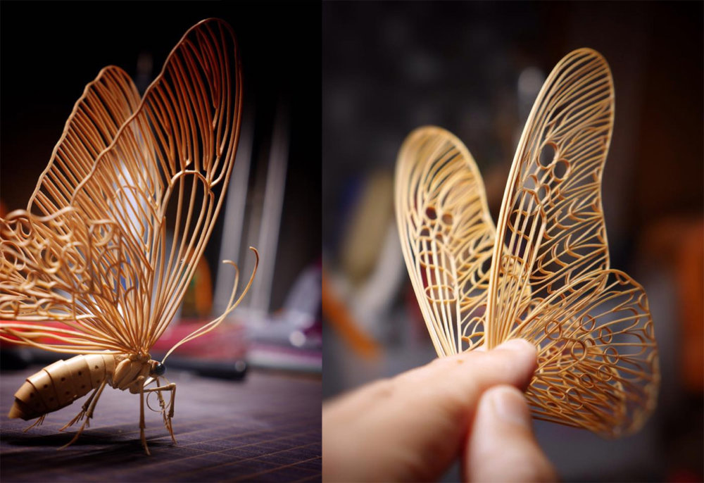 Intricate Life Like Insect Sculptures Made From Bamboo By Noriyuki Saitoh 3