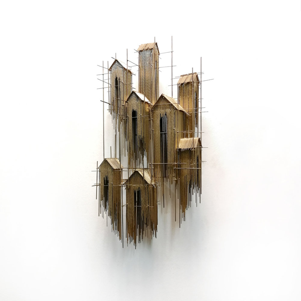Metal sketches architectural steel wire sculptures by David Moreno