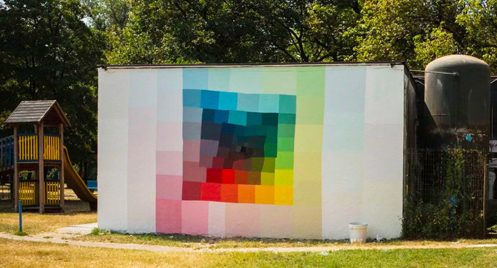 Prismatic Checkered Murals With Vivid And Contrasting Color Shades By Alberonero 9