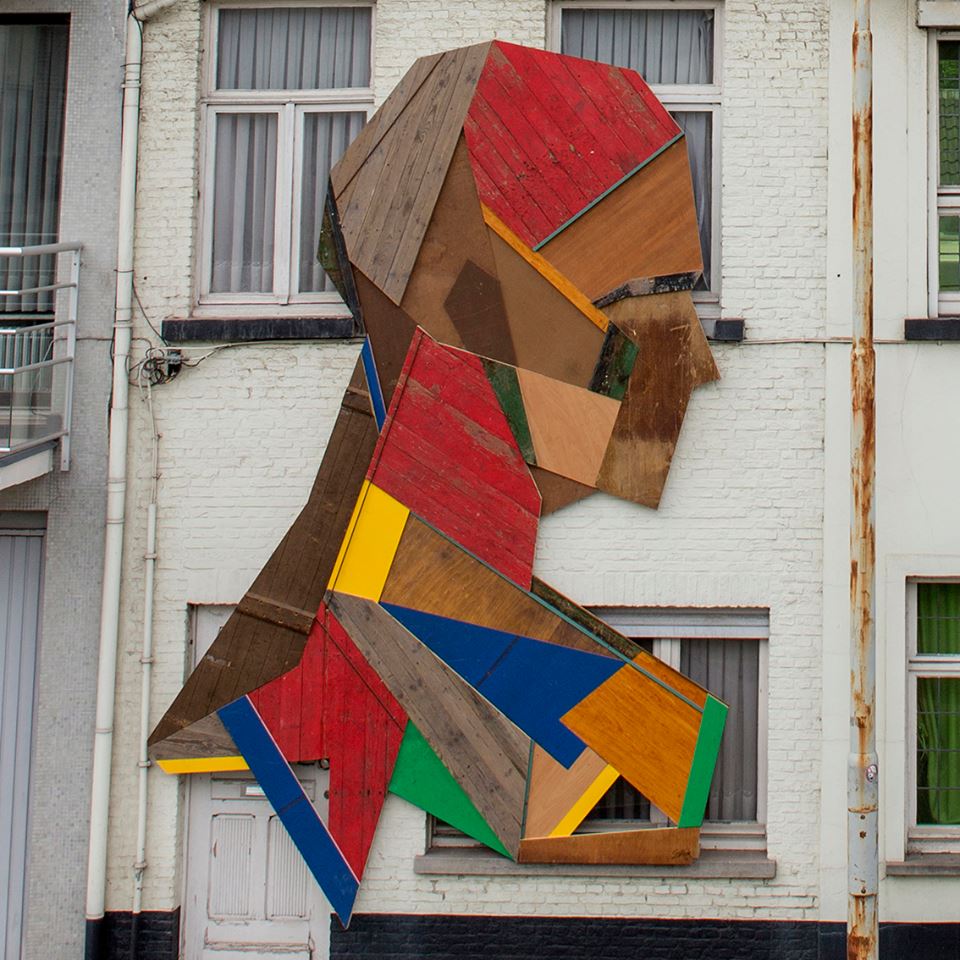 Strook Geometric Murals Of Figure Collages Made Of Old Doors And Pieces Of Furniture By Stefaan De Croock 12