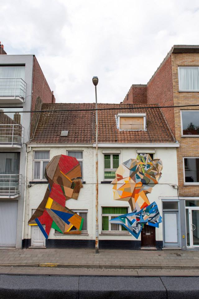 Strook Geometric Murals Of Figure Collages Made Of Old Doors And Pieces Of Furniture By Stefaan De Croock 13