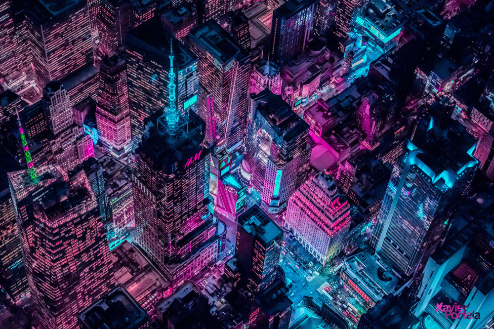 New York Glow Ii New York From Above In Neon Colors By Xavier Portela 11