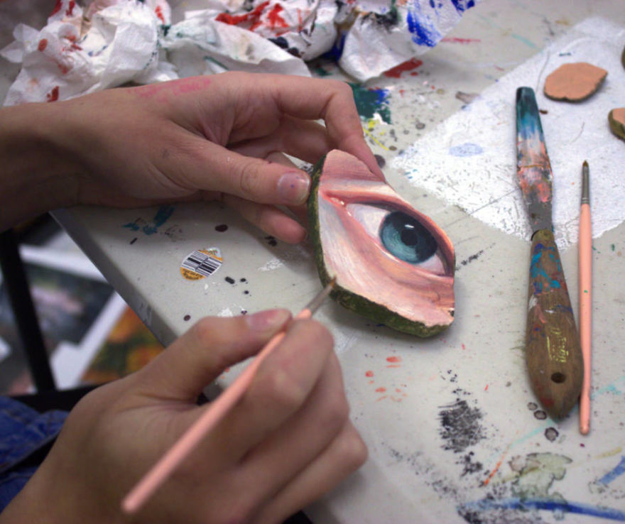 Human Eyes Painted On Found Stones By Jennifer Allnutt 1
