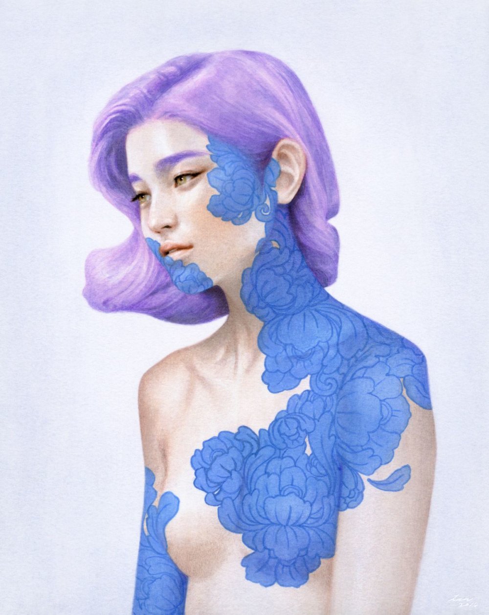 Surrealist Acrylic On Paper Paintings Of Pensive Women By Tran Nguyen 11