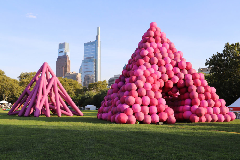 Immersive Pyramid Installations Formed Of Giant Inflatable Pink Tubes And Spheres Designed By Cyril Lancelin 2