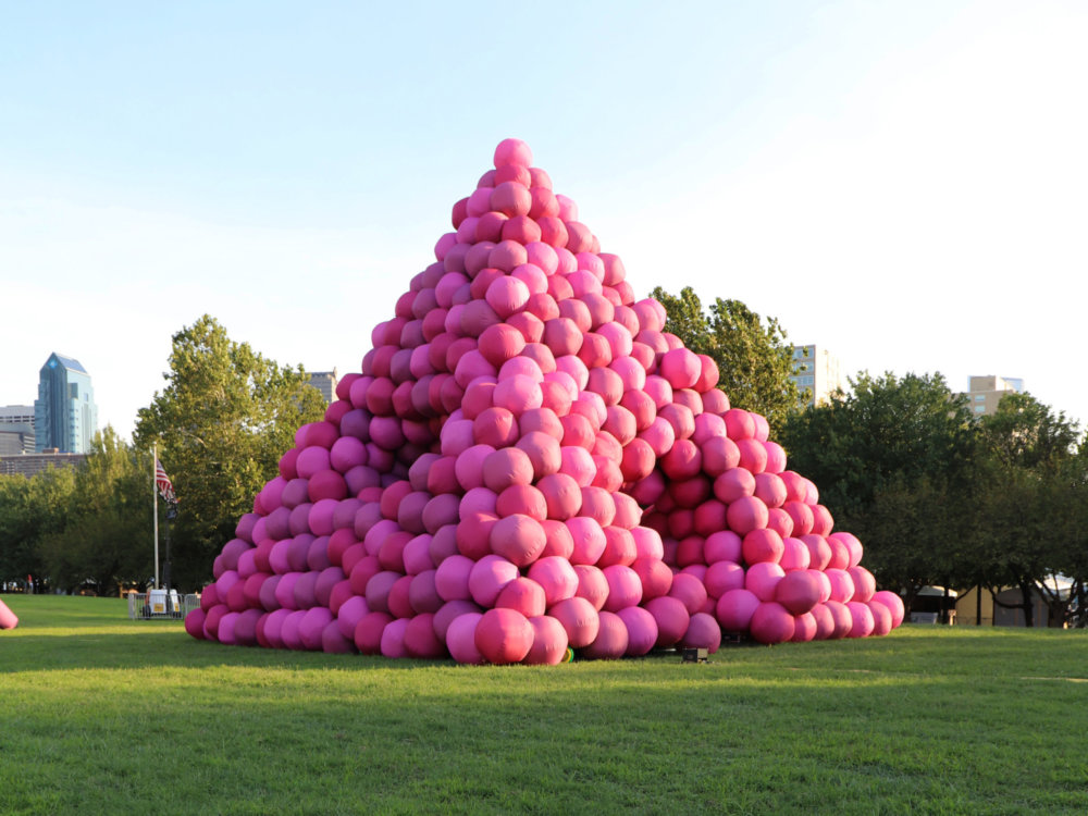 Immersive Pyramid Installations Formed Of Giant Inflatable Pink Tubes And Spheres Designed By Cyril Lancelin 5