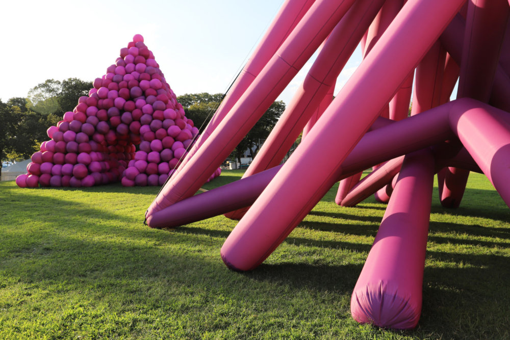 Immersive Pyramid Installations Formed Of Giant Inflatable Pink Tubes And Spheres Designed By Cyril Lancelin 8