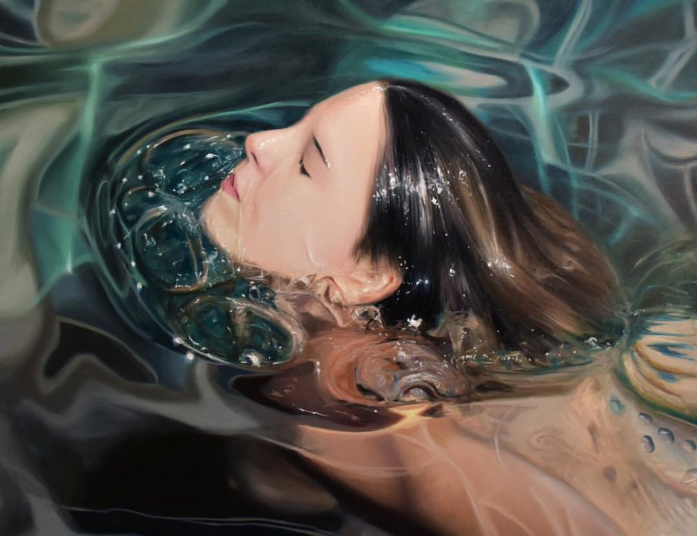 Magnificent Realistic Paintings Of Women Emerging From Underwater By Reisha Perlmutter 4
