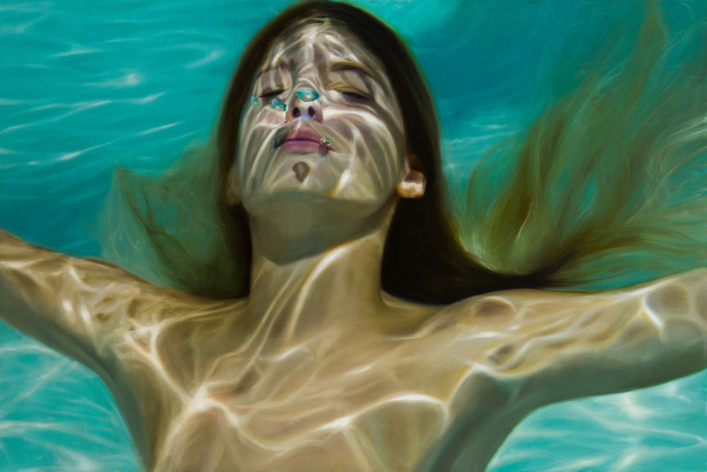 Magnificent Realistic Paintings Of Women Emerging From Underwater By Reisha Perlmutter 8