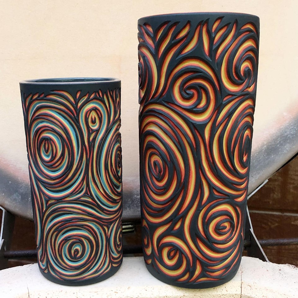 Wonderful Ceramics With Colorful Multi Layered Streaks Carved Onto Their Surfaces By Sean Forest Roberts 10