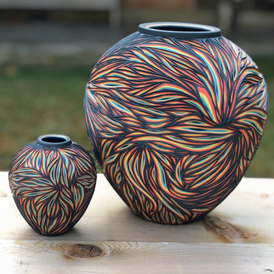 Wonderful Ceramics With Colorful Multi Layered Streaks Carved Onto Their Surfaces By Sean Forest Roberts 8