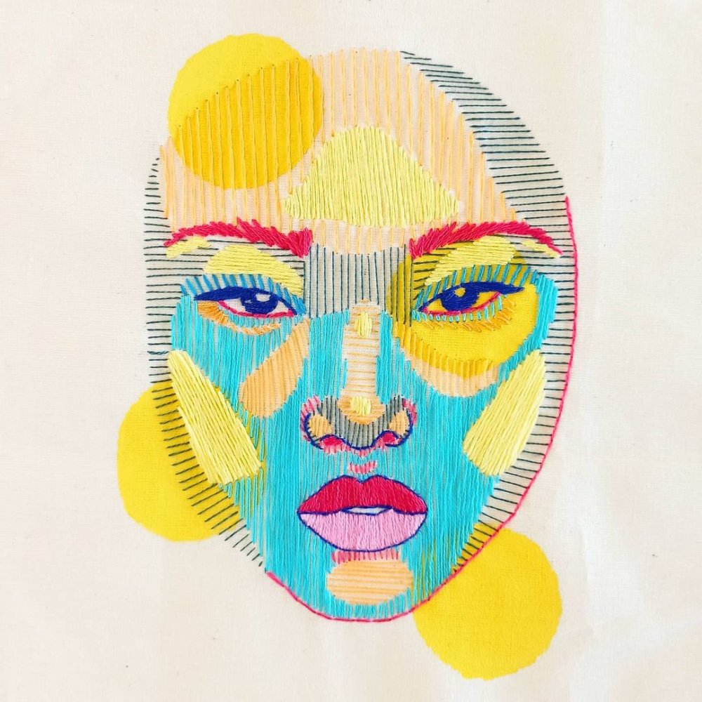 Expressive Embroidered Portraits Composed Of Colorful Lines And Stitches By Brenda Risquez 1