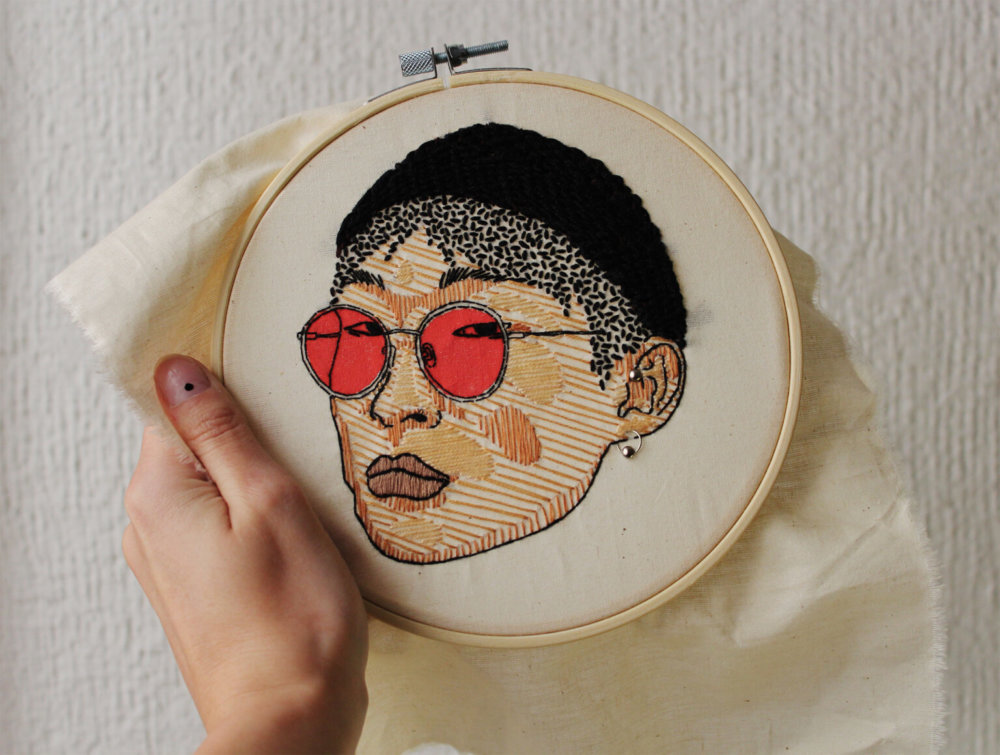 Expressive Embroidered Portraits Composed Of Colorful Lines And Stitches By Brenda Risquez 10