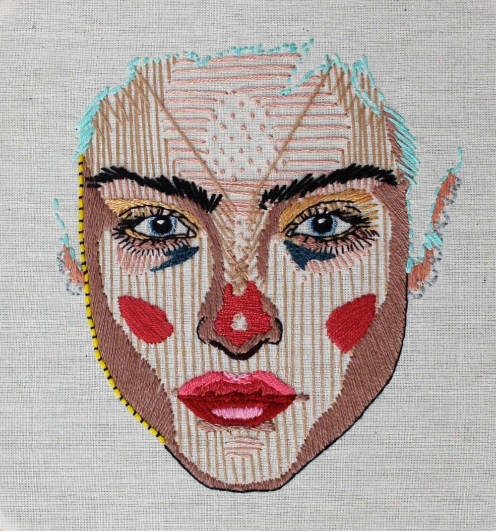Expressive Embroidered Portraits Composed Of Colorful Lines And Stitches By Brenda Risquez 11
