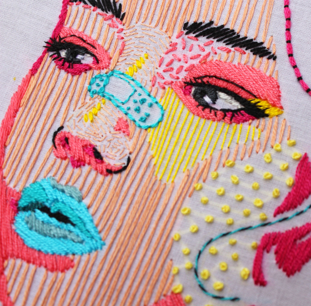 Expressive Embroidered Portraits Composed Of Colorful Lines And Stitches By Brenda Risquez 14