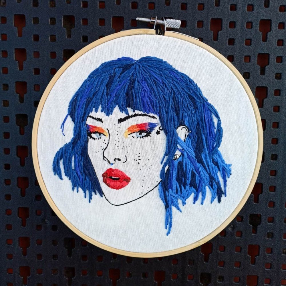 Expressive Embroidered Portraits Composed Of Colorful Lines And Stitches By Brenda Risquez 15