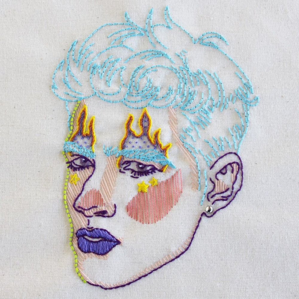 Expressive Embroidered Portraits Composed Of Colorful Lines And Stitches By Brenda Risquez 3