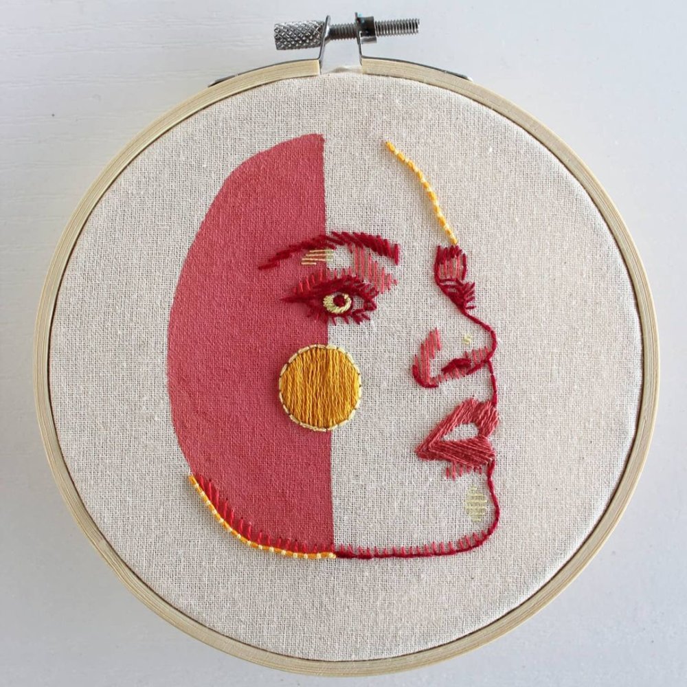 Expressive Embroidered Portraits Composed Of Colorful Lines And Stitches By Brenda Risquez 4
