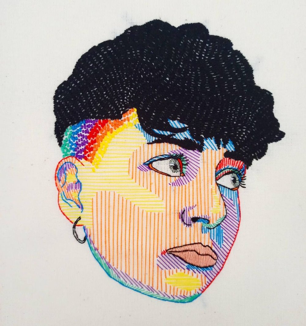 Expressive Embroidered Portraits Composed Of Colorful Lines And Stitches By Brenda Risquez 7