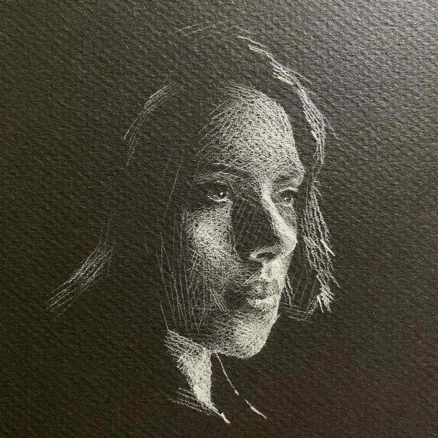 Inverted Marvelous Drawings And Sketches Made With White Pencil On Black Paper By Kay Lee 22