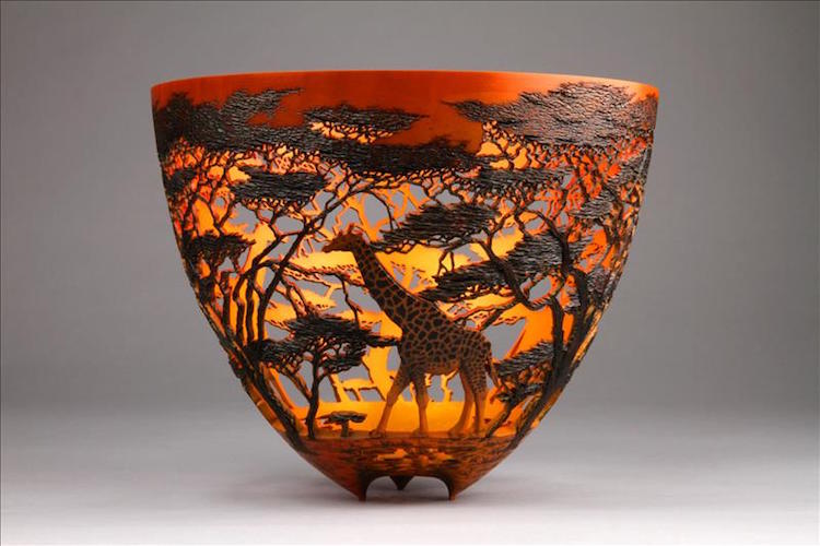 Superb Wood Vases Carved With Intricate Wildlife Landscapes By Gordon Pembridge 1
