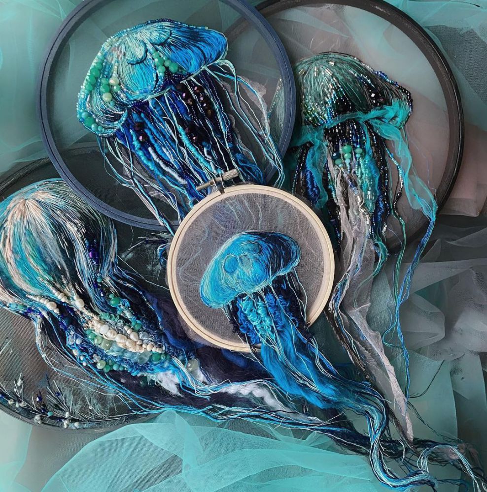 Gorgeous Jellyfish Embroidery Hoop Art By Yuliya Kucherenko 1