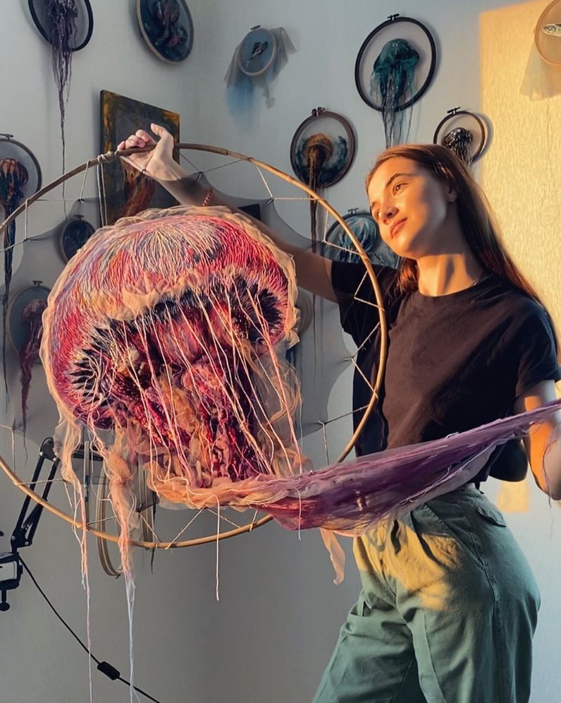 Gorgeous Jellyfish Embroidery Hoop Art By Yuliya Kucherenko 3