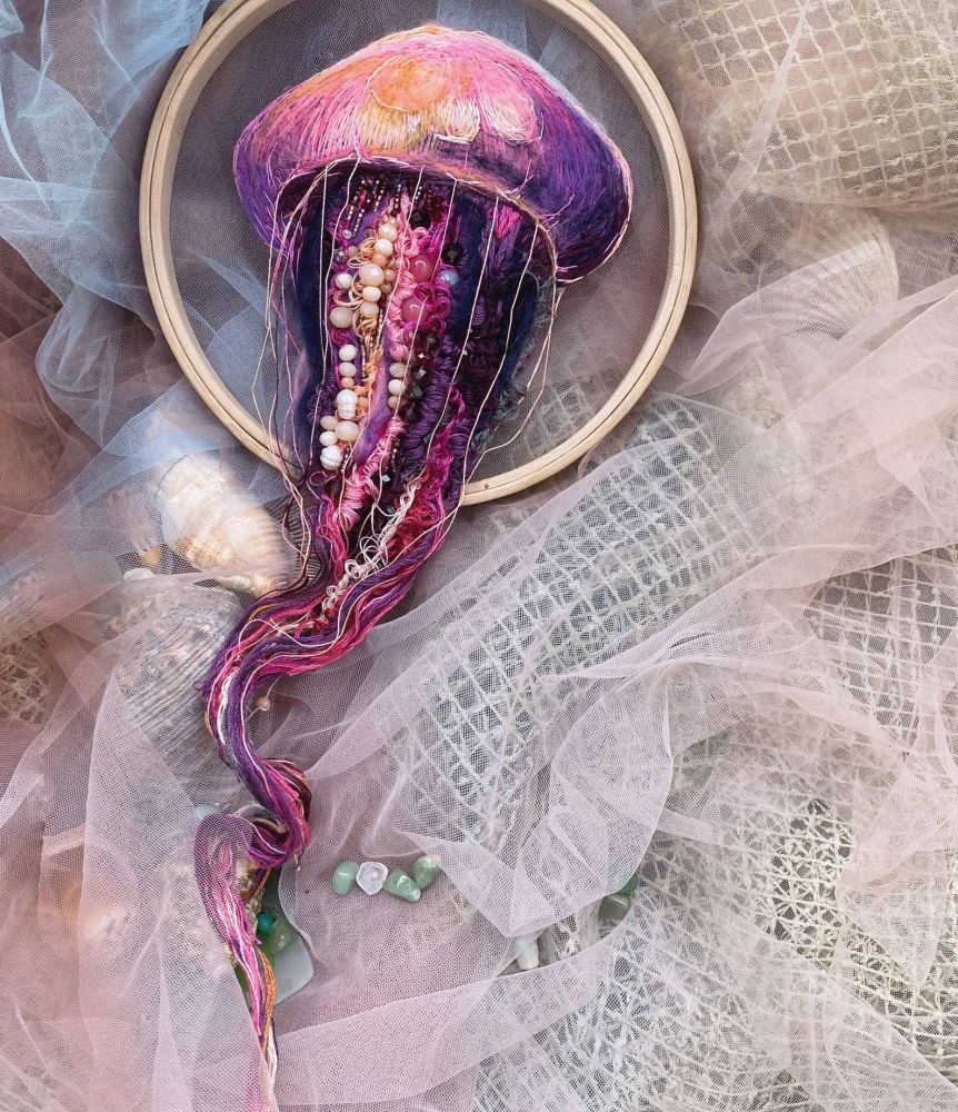 Gorgeous Jellyfish Embroidery Hoop Art By Yuliya Kucherenko 7
