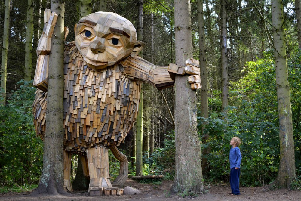 Giant Recycled Wood Sculptures Hidden In Copenhagen's Green Spaces By Thomas Dambo
