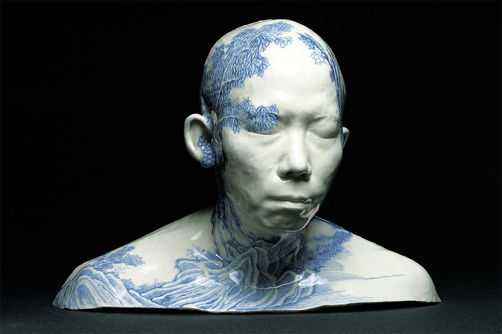 Porcelain Busts Patterned With Chinese Decorative Motifs By Ah Xian 3