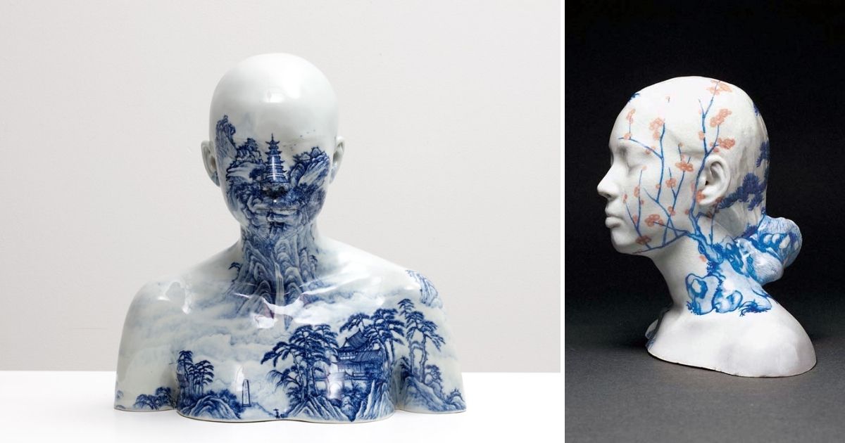 Porcelain Busts Patterned With Chinese Decorative Motifs By Ah Xian Sharecover