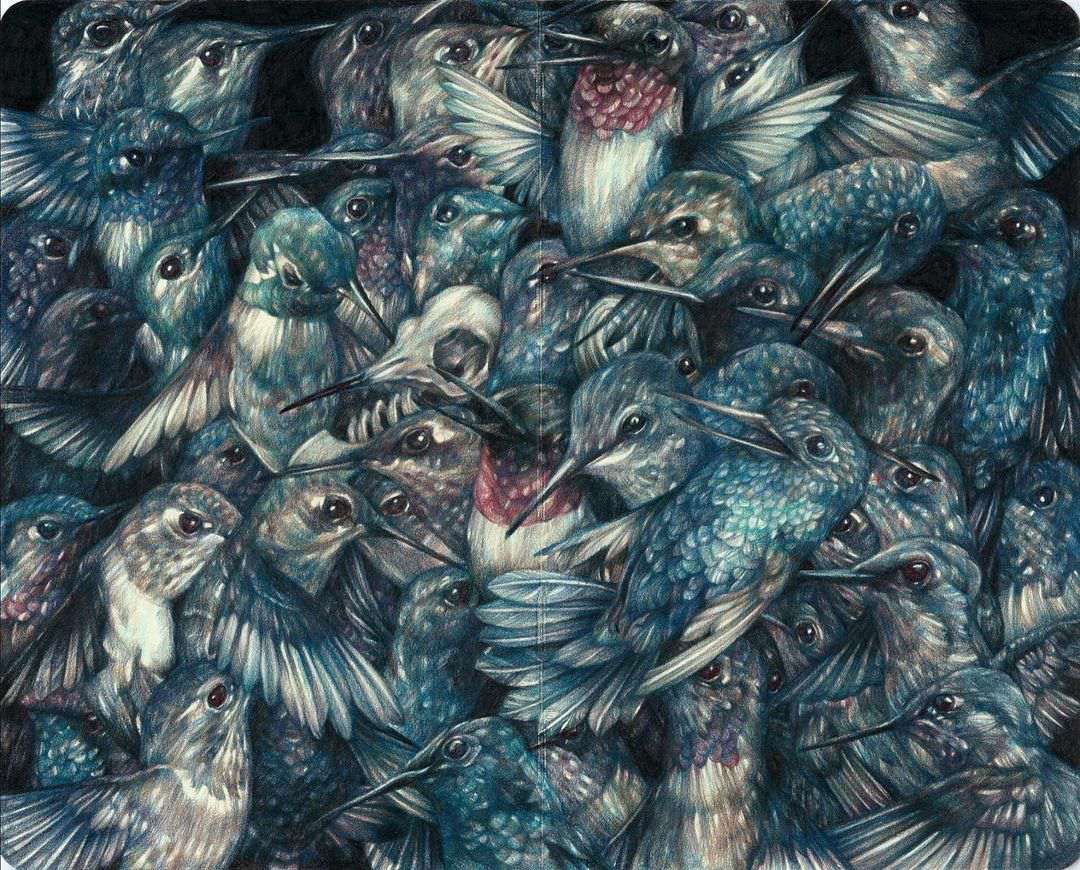 Surrealistic and allegorical fauna and flora colored pencil drawings by Marco Mazzoni