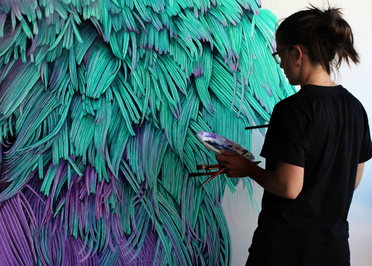 Vibrant Murals Of Colored Feathers By Adele Renault 12