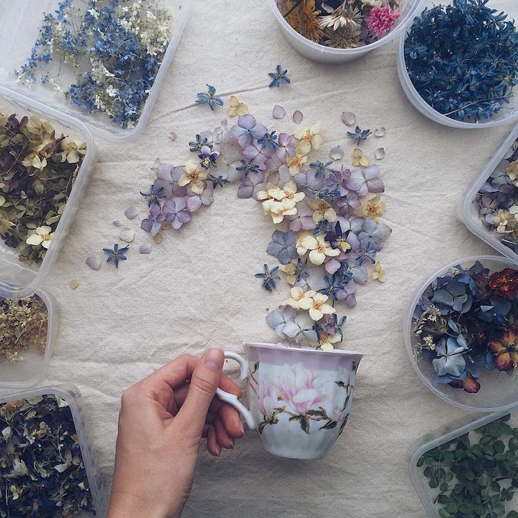 Enchanting Still Life Photographs Made Using Teacups Leaves And Flowers By Marina Malinovaya 11