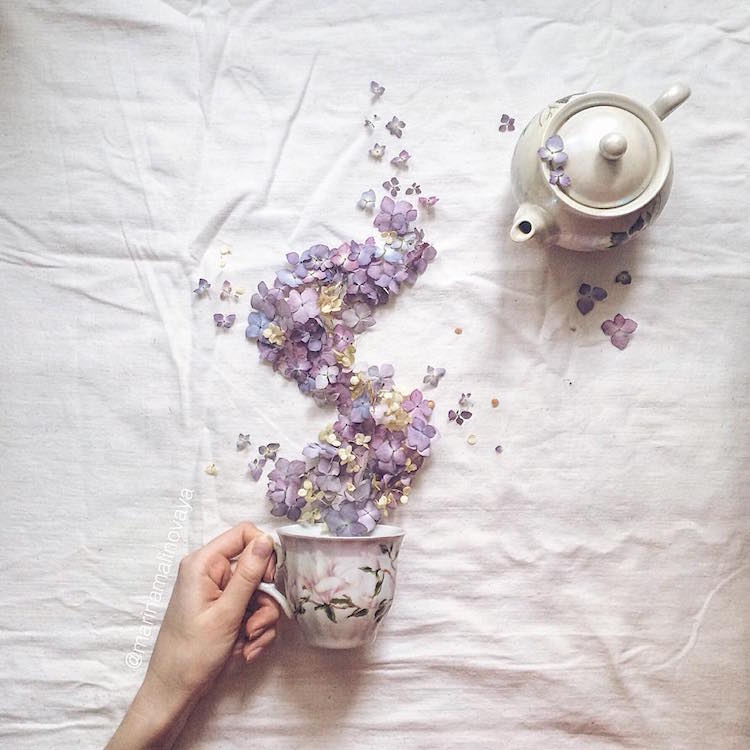 Enchanting Still Life Photographs Made Using Teacups Leaves And Flowers By Marina Malinovaya 2