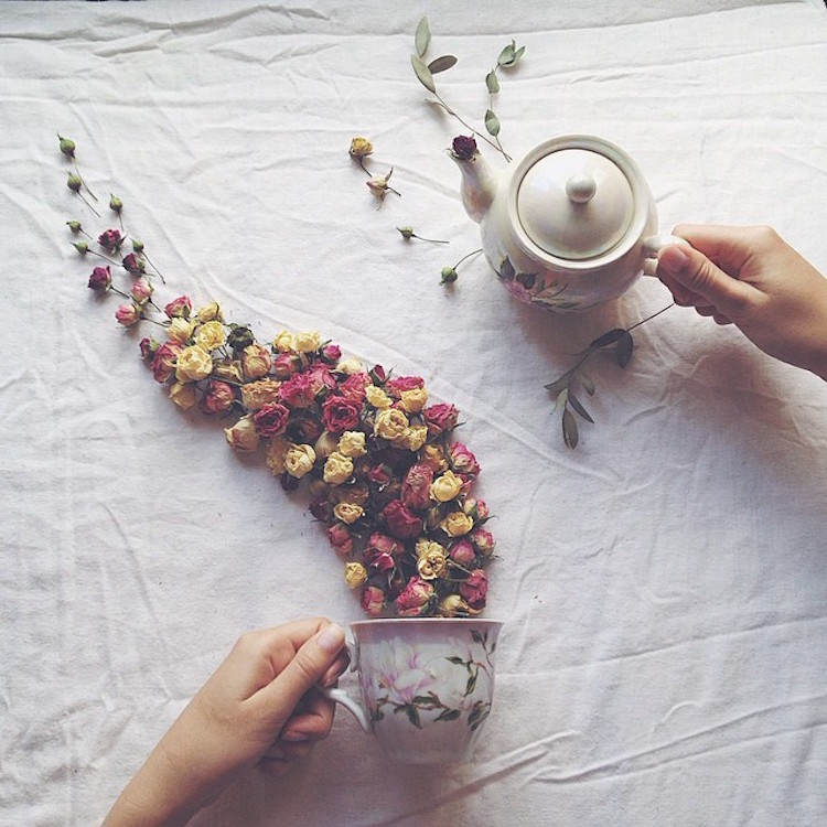Enchanting Still Life Photographs Made Using Teacups Leaves And Flowers By Marina Malinovaya 4