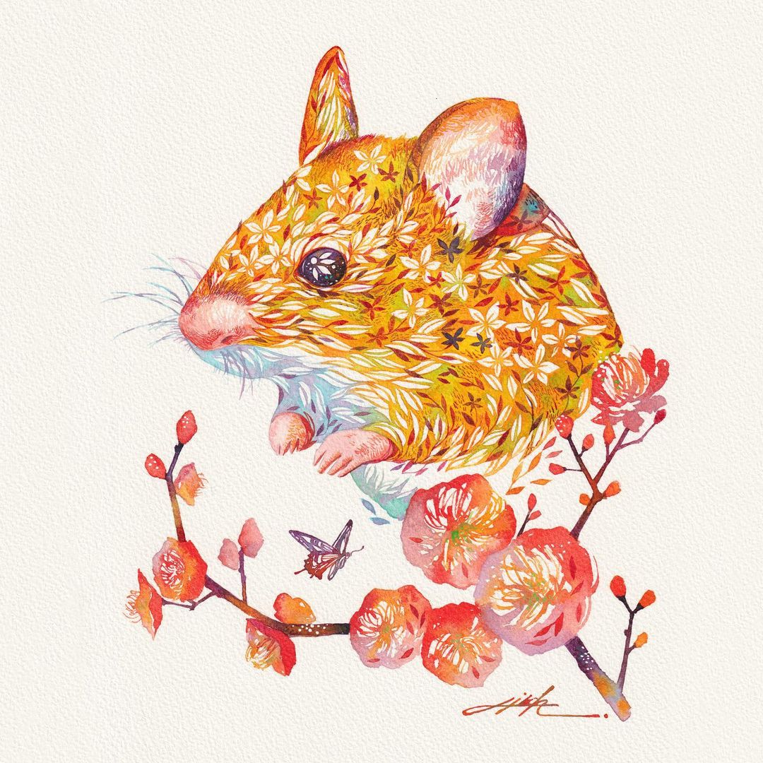 Fascinating Animal Watercolors Shaped With Florals By Hiroki Takeda 1