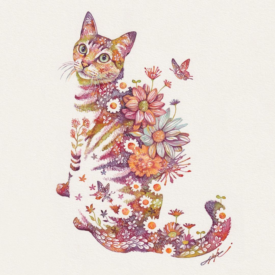 Fascinating Animal Watercolors Shaped With Florals By Hiroki Takeda 11